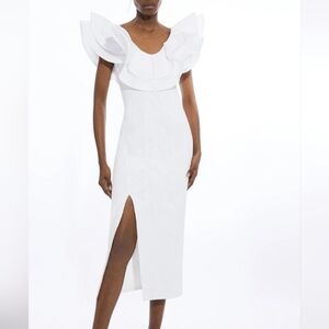 Karen Millen White Ruffle Midi Dress